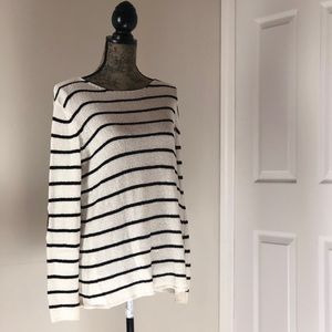 White & Black Stripped Sweater w/ Elbow Patches